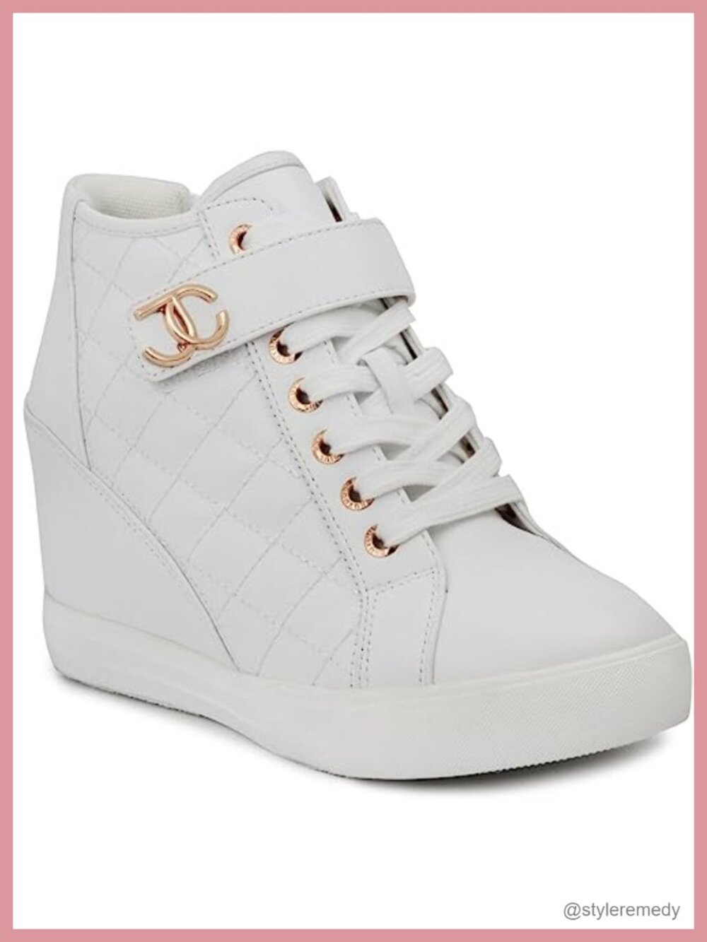 Faux Leather High-Top Wedge Sneakers with Hidden Heel
